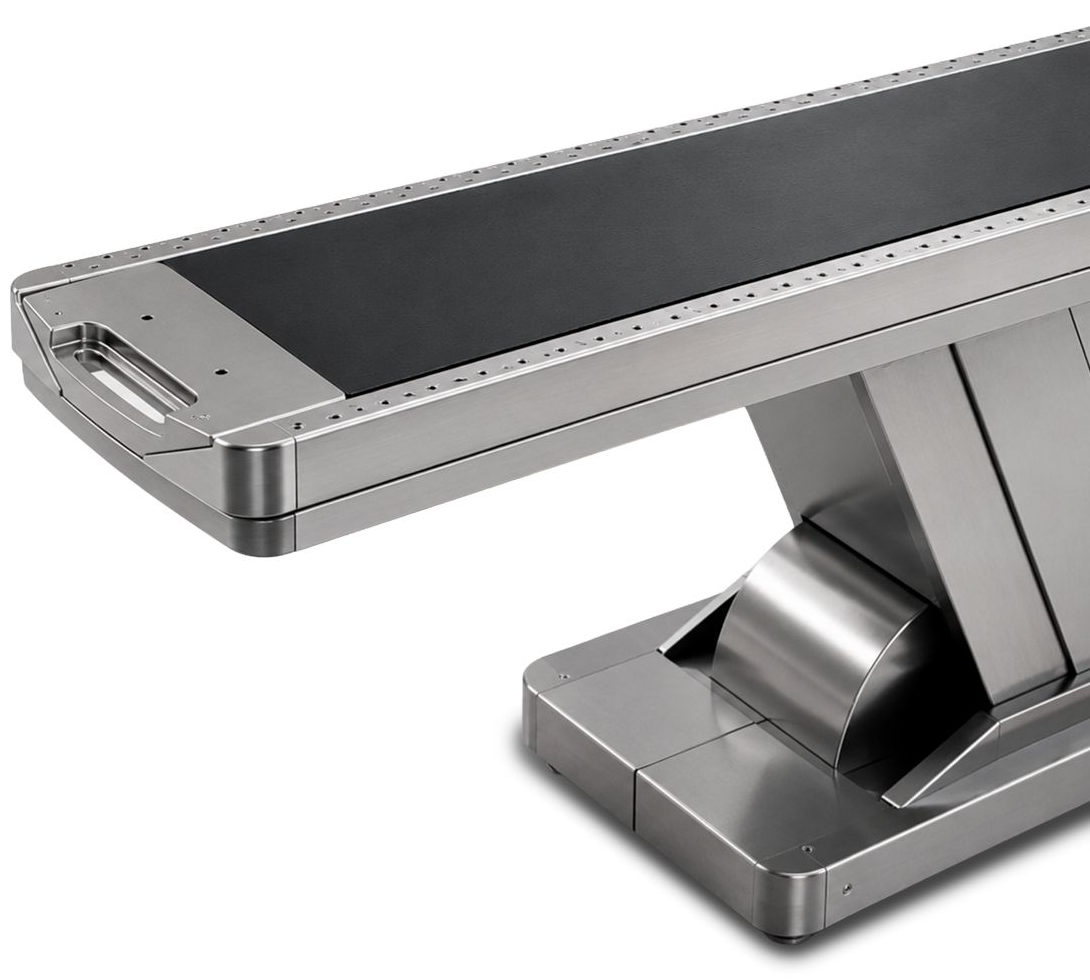 Detalhe da mesa com esteira motorizada do Spectrum Flatscan 3D